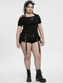 Black Gothic Punk Sexy Hollow-out Short Sleeve Plus Size T-Shirt for Women