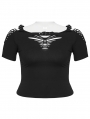 Black Gothic Punk Sexy Hollow-out Short Sleeve Plus Size T-Shirt for Women