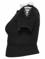 Black Gothic Punk Sexy Hollow-out Short Sleeve Plus Size T-Shirt for Women