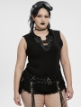 Black Gothic Cyberpunk Sleeveless Plus Size T-Shirt for Women