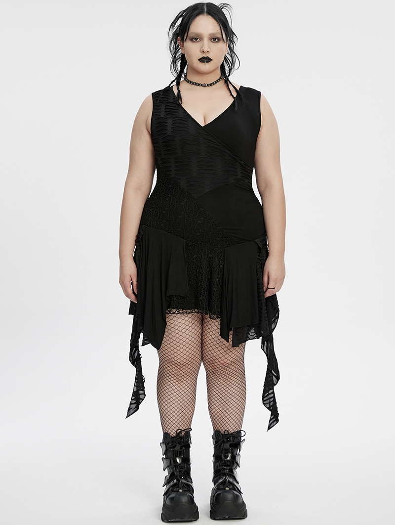 Black Gothic Sleeveless Irregular Hem Plus Size Dress