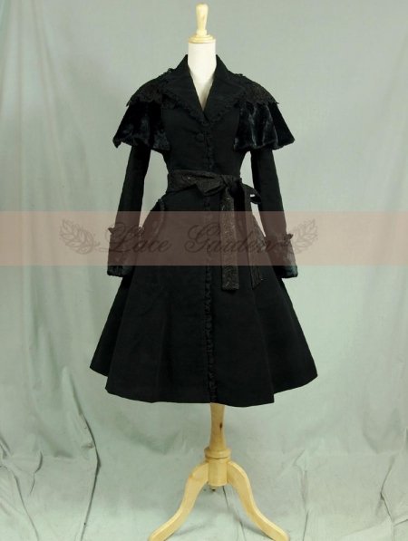 Black Long Sleeves Lace Winter Gothic Coat for Women - Devilnight.co.uk