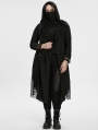 Black Gothic Decadent Asymmetric Knitted Hooded Plus Size Trench Coat for Women