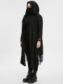 Black Gothic Decadent Asymmetric Knitted Hooded Plus Size Trench Coat for Women