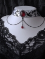 Black Gothic Raven Print Blood Crystal Chain Pendant Choker