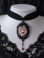 Black Gothic Vintage Bloody Rose Pendant Velvet Choker