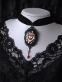 Black Gothic Vintage Bloody Rose Pendant Velvet Choker