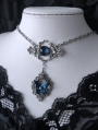 Silver Openwork Blue Butterfly Wings Crystal Pendant Necklace