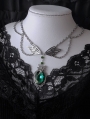 Silver Angel Wings Green Crystal Pendant Chain Necklace