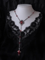 Silver Gothic Red Crystal Coffin Cross Long Chain Necklace