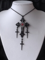 Black Gothic Heart-Shaped Holy Sword Cross Pendant Necklace