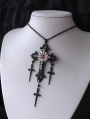 Black Gothic Heart-Shaped Holy Sword Cross Pendant Necklace