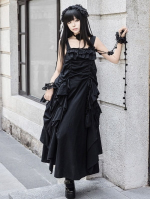 Black Gothic Multi-Layered Ruffle Loose Lolita JSK Dress