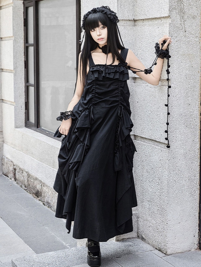 Black Gothic Multi-Layered Ruffle Loose Lolita JSK Dress