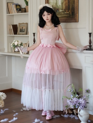Pink Shimmering Bow Classic Lolita JSK Dress Full Set