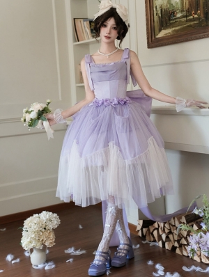 Purple Shimmering Bow Classic Lolita JSK Dress Full Set