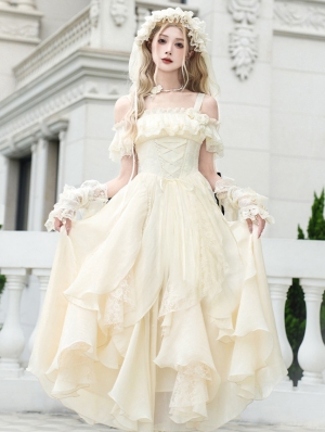 Beige Ruffle Layered Classic Lolita JSK Long Dress Set