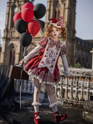 Black Striped Clown Doll Gothic Lolita Loose OP Dress Set