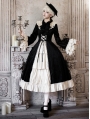 Black and Beige Open Front Ruffle Velvet Gothic Lolita OP Dress