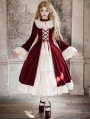Red and Beige Open Front Ruffle Velvet Gothic Lolita OP Dress