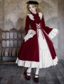 Red and Beige Open Front Ruffle Velvet Gothic Lolita OP Dress