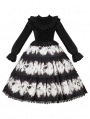 Black Gothic Butterfly Print Long Sleeve Lolita OP Dress