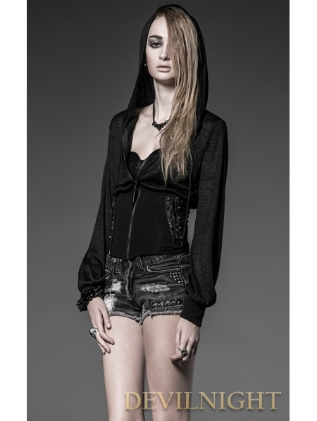 black long sleeves gothic hooded jacket for women black rivet jacket size chart