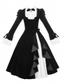 Black and White Gothic Asymmetrical Ruffled Lolita OP Dress