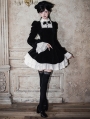 Black and White Elegant Ruffled Gothic Short Lolita OP Dress