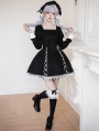 Black Gothic Lolita Short OP Dress with Detachable Collar