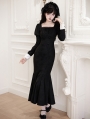 Black Gothic Lolita Mermaid Long OP Dress with Detachable Collar
