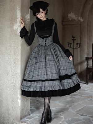 Gray and Black Vintage Plaid Pattern Underbust Gothic Lolita Dress