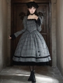 Gray and Black Vintage Plaid Pattern Gothic Lolita OP Dress