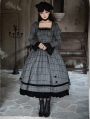 Gray and Black Vintage Plaid Pattern Gothic Lolita OP Dress
