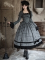 Gray and Black Vintage Plaid Pattern Gothic Lolita OP Dress