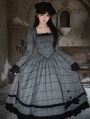 Gray and Black Vintage Plaid Pattern Gothic Lolita OP Dress