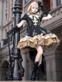Black and Gold Lace Trim Fringed Cape Gothic Lolita OP Dress