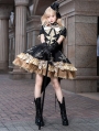Black and Gold Lace Trim Fringed Cape Gothic Lolita OP Dress