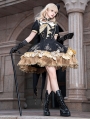 Black and Gold Lace Trim Fringed Cape Gothic Lolita OP Dress