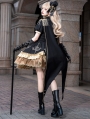 Black and Gold Lace Trim Fringed Cape Gothic Lolita OP Dress