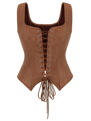 Dark Brown Gothic Lace Up Overbust Victorian Corset