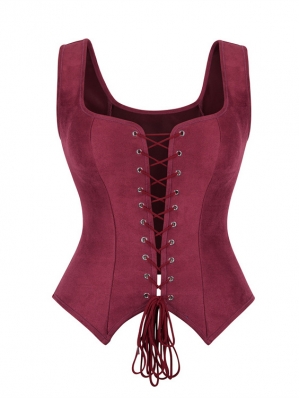 Wine Red Gothic Lace Up Overbust Victorian Corset