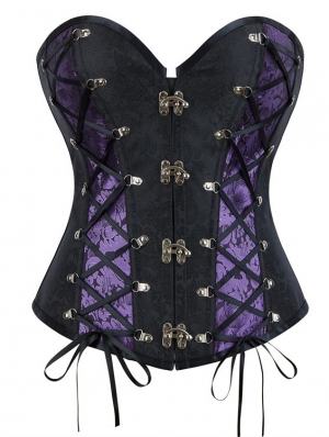 Black and Purple Brocade Steampunk Gothic Overbust Corset