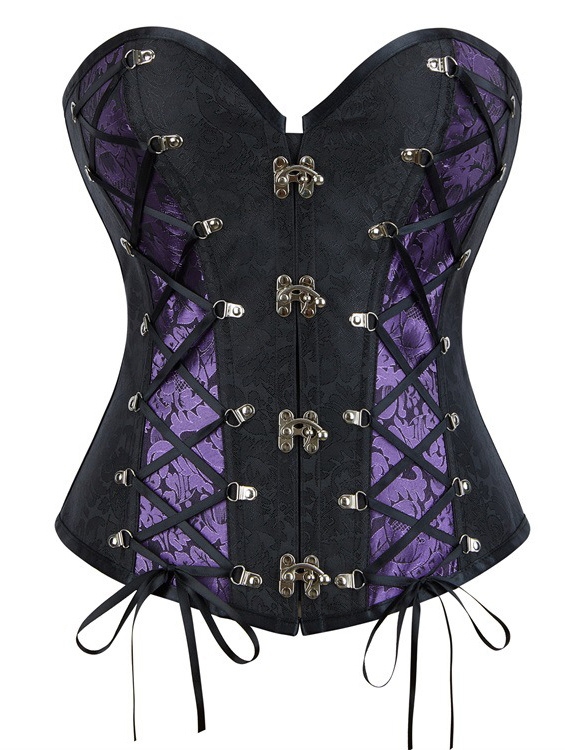 Black and Purple Brocade Steampunk Gothic Overbust Corset