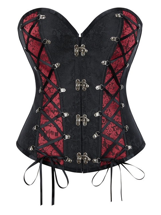 Black and Red Brocade Steampunk Gothic Overbust Corset