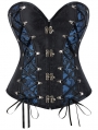 Black and Blue Brocade Steampunk Gothic Overbust Corset