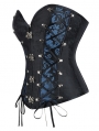 Black and Blue Brocade Steampunk Gothic Overbust Corset