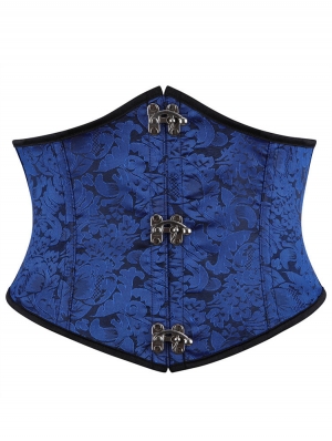 Blue Gothic Vintage Brocade Pattern Underbust Corset