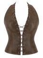 Brown Vintage Hollow Out Lace-Up Halter Corset