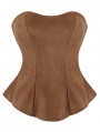 Brown Vintage Ruffled Overbust Corset with Zip Back